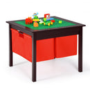 2-in-1 Kids Activity Table and 2 Chairs Set with Storage Building Block Table-Espresso