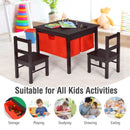 2-in-1 Kids Activity Table and 2 Chairs Set with Storage Building Block Table-Espresso