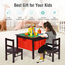 2-in-1 Kids Activity Table and 2 Chairs Set with Storage Building Block Table-Espresso