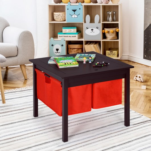 2-in-1 Kids Activity Table and 2 Chairs Set with Storage Building Block Table-Espresso
