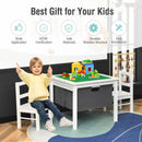 2-in-1 Kids Activity Table and 2 Chairs Set with Storage Building Block Table-White
