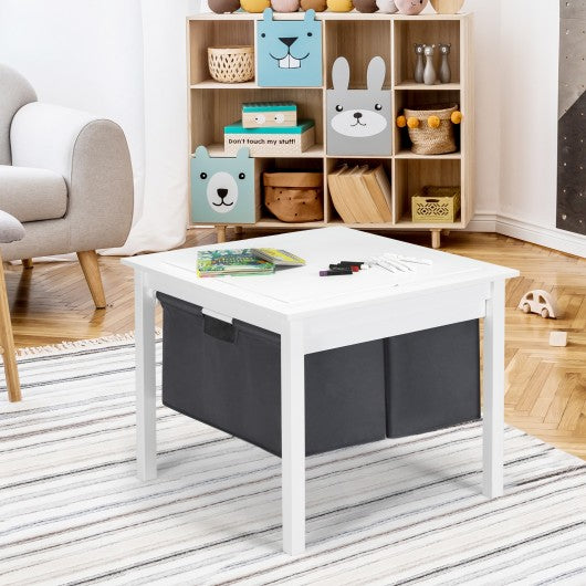 2-in-1 Kids Activity Table and 2 Chairs Set with Storage Building Block Table-White