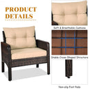3 Pcs Outdoor Patio Rattan Conversation Set with Seat Cushions-Beige