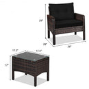 3 Pcs Outdoor Patio Rattan Conversation Set with Seat Cushions-Black