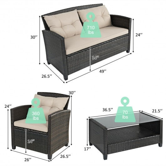4 Pieces Outdoor Rattan Furniture Set