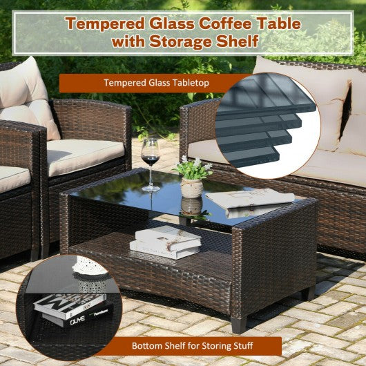 4 Pieces Outdoor Rattan Furniture Set