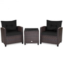 3 Pcs Patio Rattan Furniture Set Cushioned Conversation Set Coffee Table -Black
