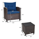 3 Pcs Patio Rattan Furniture Set Cushioned Conversation Set Coffee Table-Navy