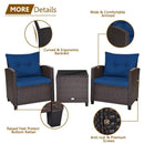 3 Pcs Patio Rattan Furniture Set Cushioned Conversation Set Coffee Table-Navy