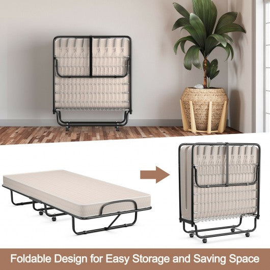 Rollaway Guest Bed with Sturdy Steel Frame and Wheels-Beige