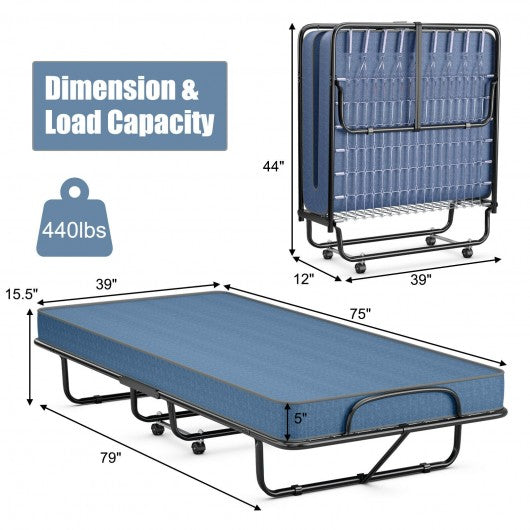 Rollaway Guest Bed with Sturdy Steel Frame and Wheels-Navy
