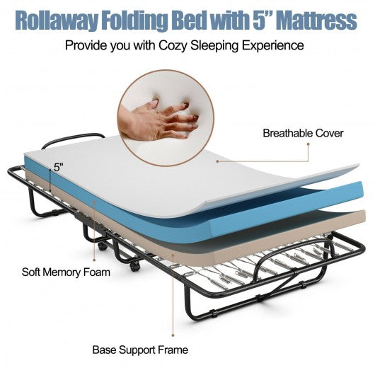 Rollaway Guest Bed with Sturdy Steel Frame and Wheels-Navy