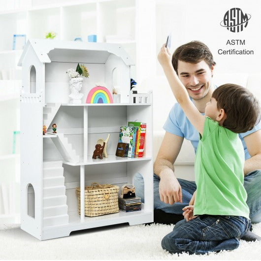 3-Tier Wooden Dollhouse Bookcase Children's Bookshelf in Kid's Room Gift for 3+