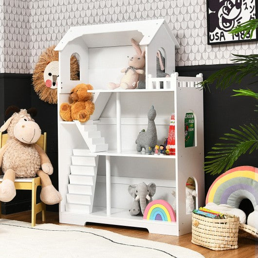 3-Tier Wooden Dollhouse Bookcase Children's Bookshelf in Kid's Room Gift for 3+
