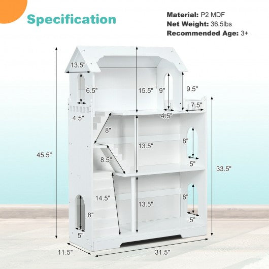 3-Tier Wooden Dollhouse Bookcase Children's Bookshelf in Kid's Room Gift for 3+