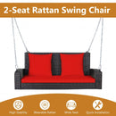 2-Person Patio Rattan Porch Swing with Cushions-Red