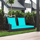 2-Person Patio Rattan Porch Swing with Cushions-Turquoise
