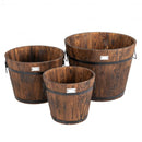 3 Pieces Wooden Planter Barrel Set with Multiple Size for Decorative Flower Bed
