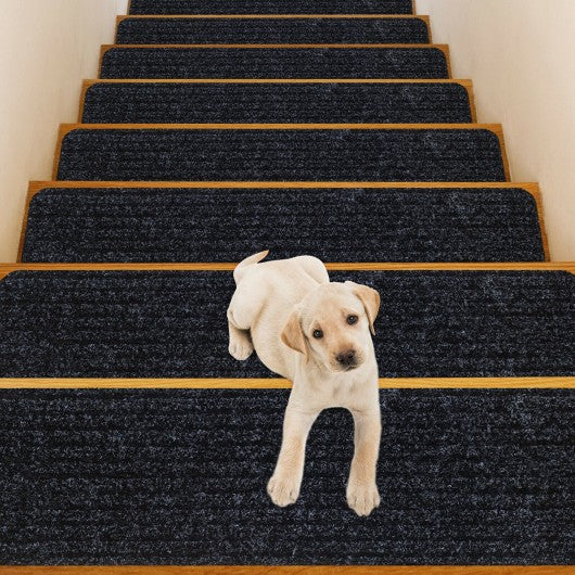 15 Pieces 30" x 8" Slip Resistant Soft Stair Treads Carpet-Black