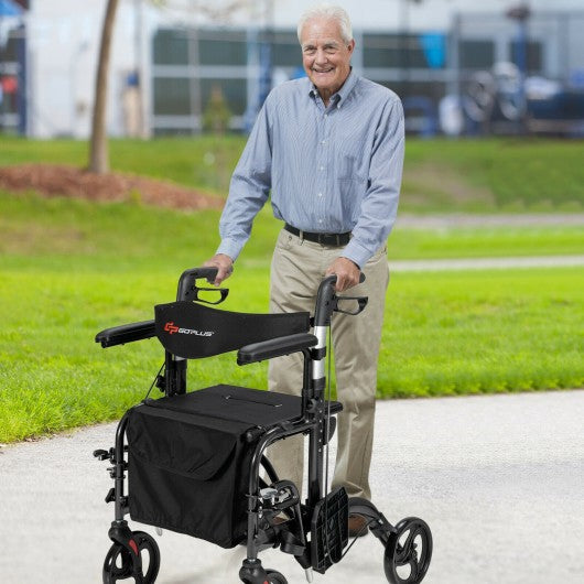 Folding Rollator Walker with Seat and Wheels Supports up to 300 lbs-Black