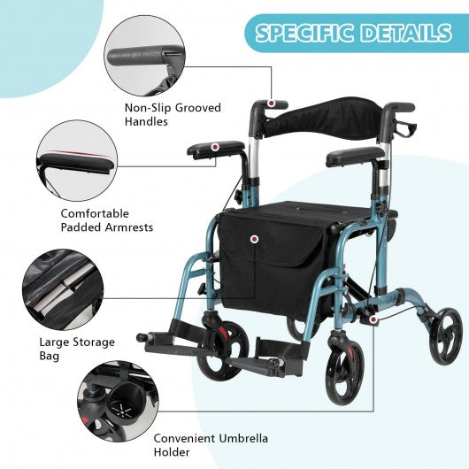 Folding Rollator Walker with Seat and Wheels Supports up to 300 lbs-Navy