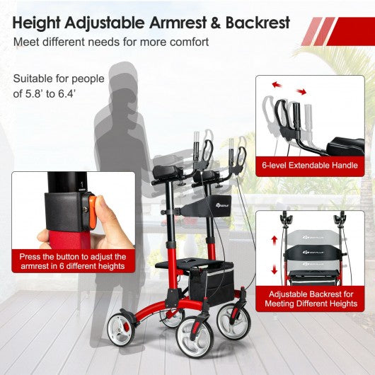 2-in-1 Multipurpose Rollator Walker with Large Seat-Red