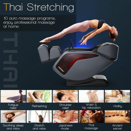 3D SL Track Thai Stretch Zero Gravity Full Body Massage Chair Recliner-Black