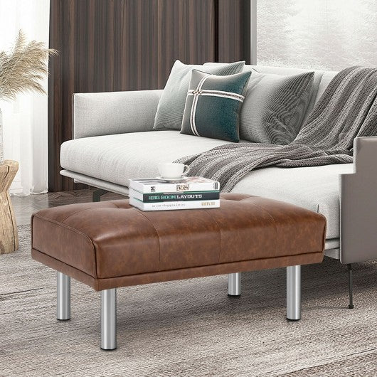 Ottoman Footrest Stool PU Leather Seat with Metal Legs-Brown