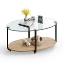 2-Tier Glass-Top Modern Coffee Table with Storage Shelf