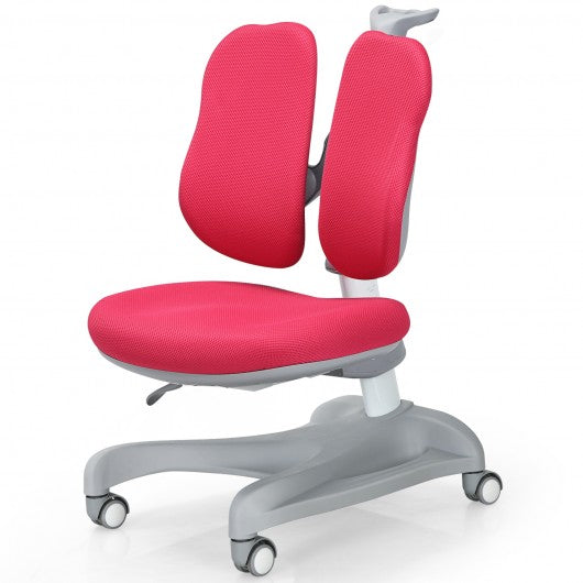 Adjustable Height Student Chair with Sit-Brake Casters and Lumbar Support for Home and School-Pink