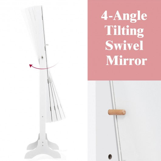 Lockable Mirrored Jewelry Cabinet Armoire Storage Organizer Box-White