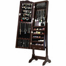 Mirrored Jewelry Cabinet Storage with Drawer and Led Lights-Coffee