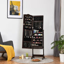 Mirrored Jewelry Cabinet Storage with Drawer and Led Lights-Coffee