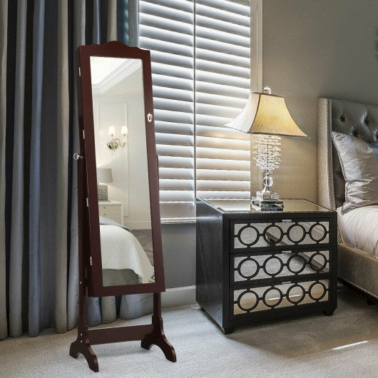 Mirrored Jewelry Cabinet Storage with Drawer and Led Lights-Coffee