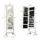 Mirrored Jewelry Cabinet Storage with Drawer and Led Lights-White