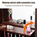 Lockable Wall Door Mounted Mirror Jewelry Cabinet w-LED Lights-Brown