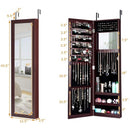 Wall Door Mounted Mirrored Jewelry Cabinet Storage Organizer-Coffee