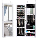 Wall Door Mounted Mirrored Jewelry Cabinet Storage Organizer-White