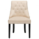 Modern Upholstered Button-Tufted Dining Chair with Naild Trim-Beige