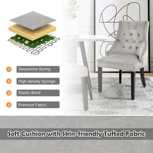 Modern Upholstered Button-Tufted Dining Chair with Naild Trim-Gray