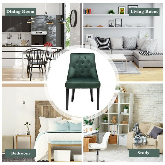 Modern Upholstered Button-Tufted Dining Chair with Naild Trim-Dark Green