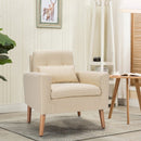 Accent Chair Cushioned Linen Armchair with Waist Pillow Sofa Chair-Beige