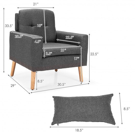 Accent Chair Cushioned Linen Armchair with Waist Pillow Sofa Chair-Gray
