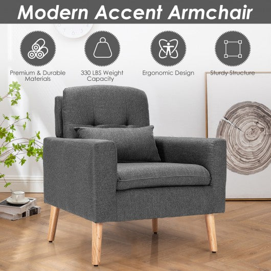 Accent Chair Cushioned Linen Armchair with Waist Pillow Sofa Chair-Gray