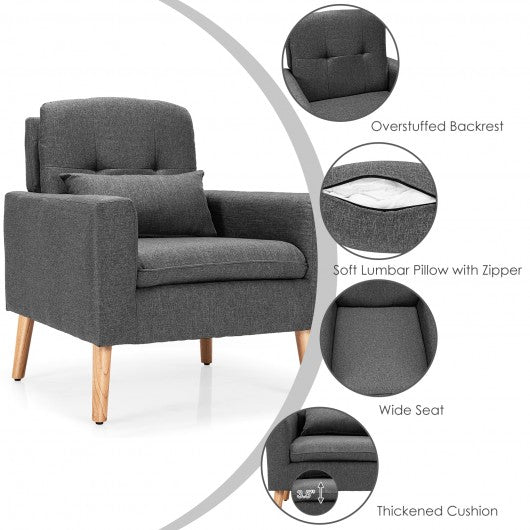 Accent Chair Cushioned Linen Armchair with Waist Pillow Sofa Chair-Gray