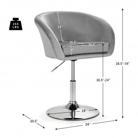 360 Degree Swivel Makeup Stool Accent Chair with Round Back and Metal Base -Gray