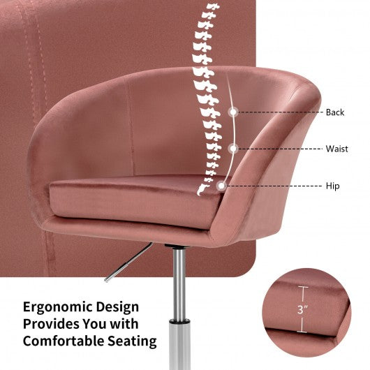 360 Degree Swivel Makeup Stool Accent Chair with Round Back and Metal Base -Pink