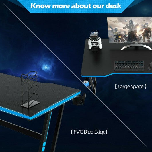 47.5 Inch Z-Shaped Computer Gaming Desk with Handle Rack-Blue