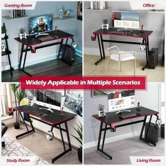 47.5 Inch Z-Shaped Computer Gaming Desk with Handle Rack-Red