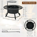 32 Inch Outdoor Wood Burning Fire Pit with Adjustable and 360°Swivel BBQ Grate